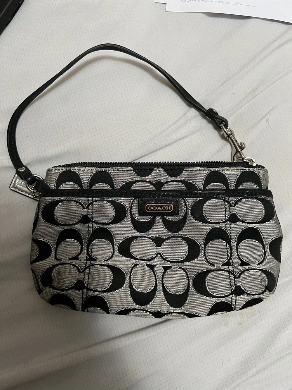 COACH Black and Gray Signature Jacquard Wristlet